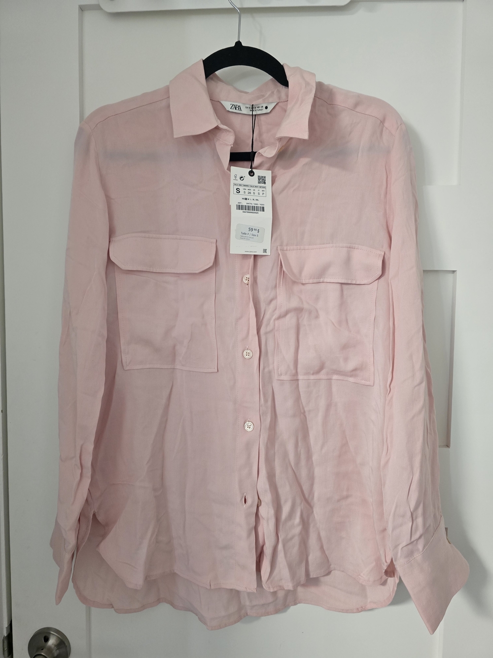 Zara Pale Pink Button-Front Shirt with Flap Pockets